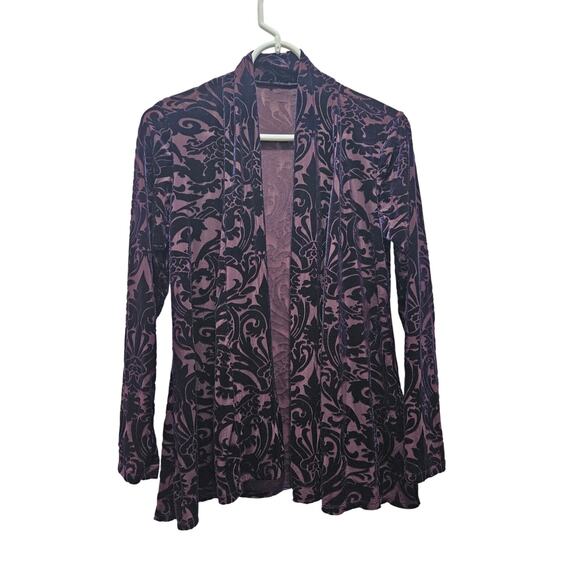 Whimsigoth Deep Purple Velvet Burnout Layered Open Cardigan Romantic Gothic Sz M - Picture 1 of 5